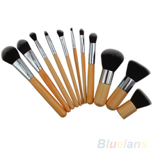 11Pcs set Wood Handle Makeup Make Up Cosmetic Eyeshadow Foundation Concealer Brush Set 1FLN