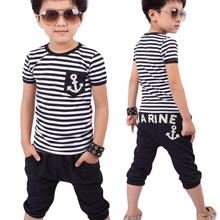toddler boys clothing New Summer Children Clothing Boys Navy Striped T-shirt And Pants Suits lowest price boys clothes