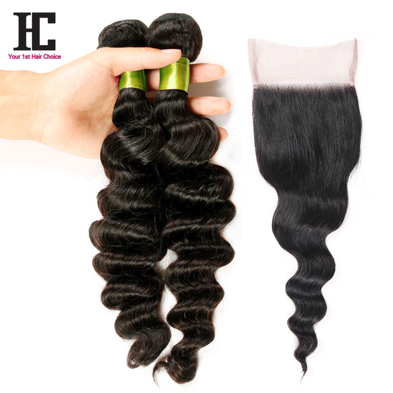 Peruvian Virgin Hair 7A Peruvian Loose Wave With Closure 100% Human Hair Weave With Closure Unprocessed Virgin Peruvian Hair
