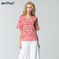 FROMMAZZ 2016 Women Lady 2016 Summer New Fashion Causal Round Neck Half Sleeve Printed Flower Floral