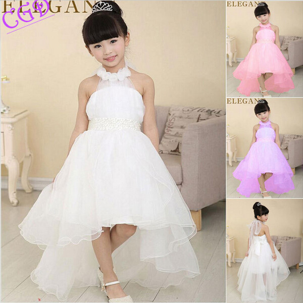 Flower font b Girl b font Dress Wedding Party Elegant Trailing Gown Halter Princess Dresses Baby