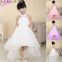 Flower Girl Dress Wedding Party Elegant Trailing Gown Halter Princess Dresses Baby Children Brand Clothing Kids Formal Clothes