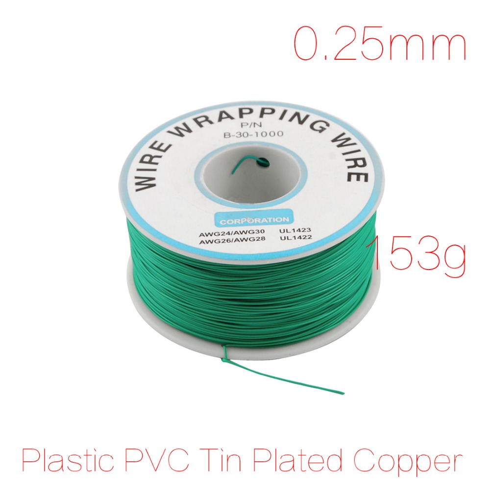 PCB Soldering Green Flexible 0.25mm Dia Copper Wire 30AWG Wrapping Wrap 1000Ft
