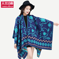 155 135CM Flower Print Winter Wool Scarf Poncho Women Shawl Brand Luxury Cardigan Feminino Thicken Sjaal