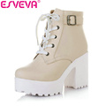 ESVEVA 3 Color Winter Lace Up Sexy Women Boots Fashion Platform punk high square heels Black