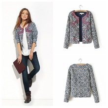 2016 New Blue And White Round Neck Jacket Embroidary Jacket Women Women Embroidery Slim Jacket
