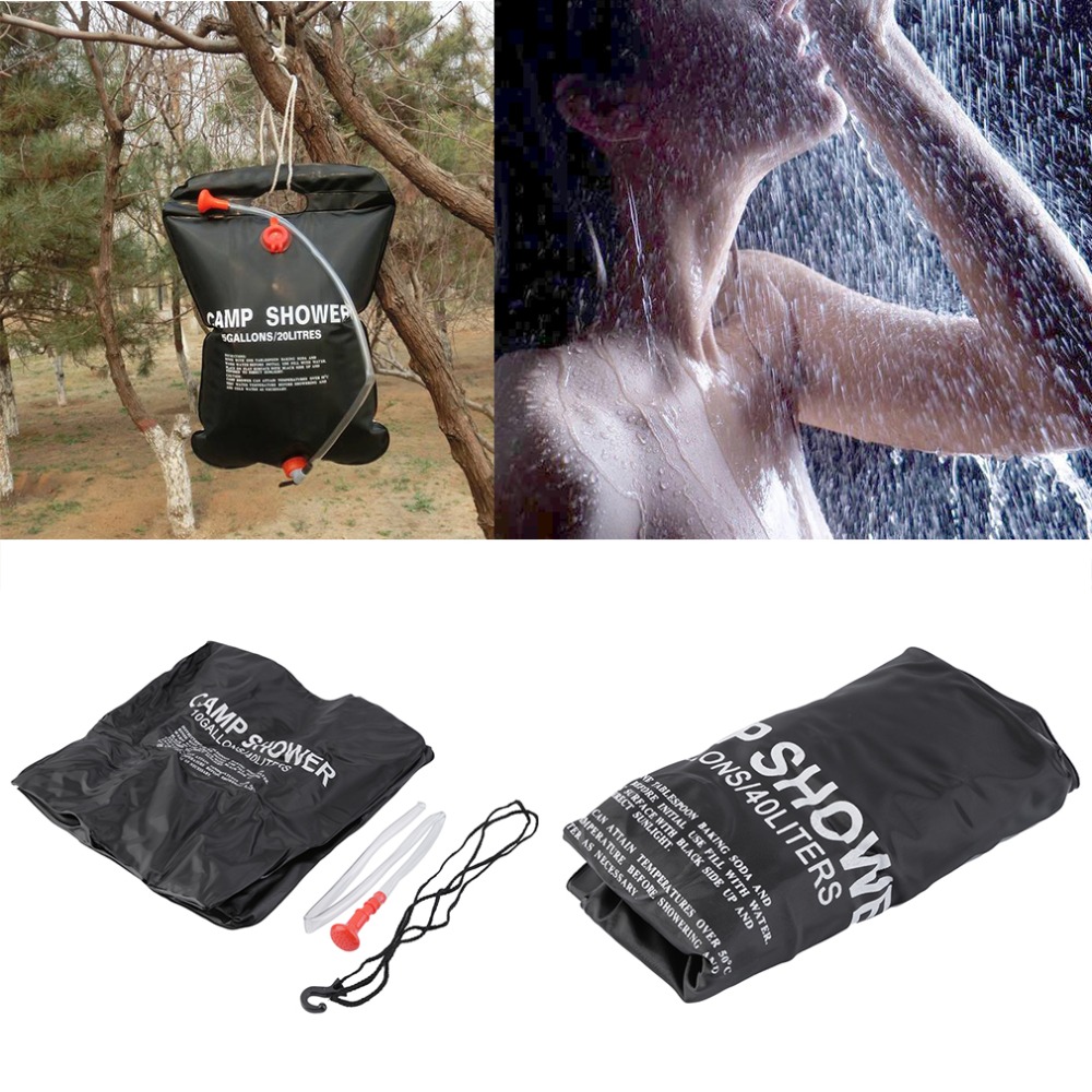 New Arrival Black Outdoor Hiking Folding Solar Camp Shower Water Bathing Bag 40L