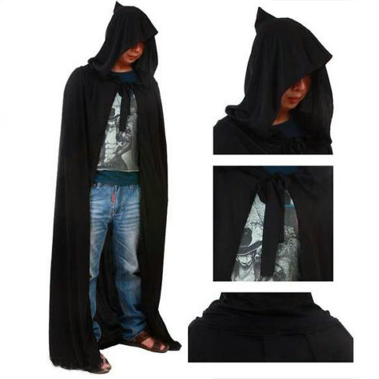 Black Halloween Costume Theater Prop Death Hoody Cloak Devil Long Tippet Cape