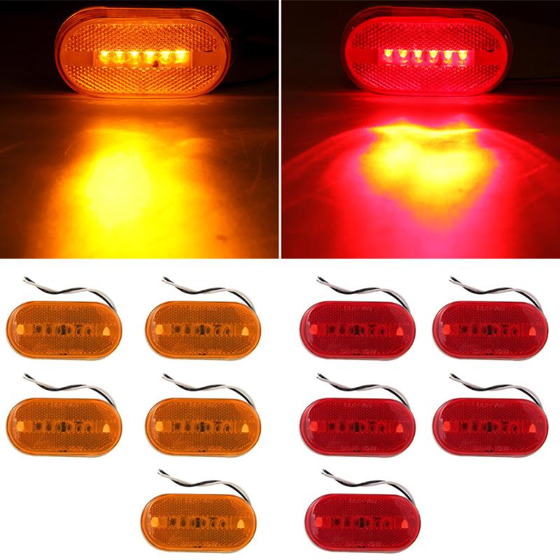 CARCHET 10X Red Yellow 6 LED Side Marker Indicator Lights Truck RV Trailer Camping