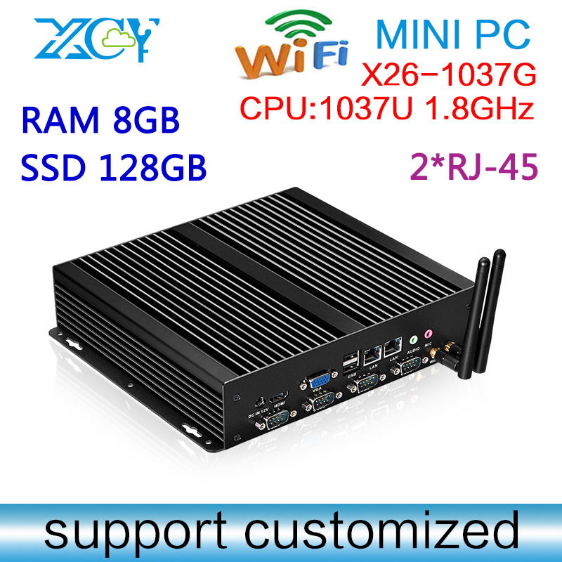 mini pcs with 1037U support 2 RJ 45 Lan port gigabit XCY X26 1037G 8g ram