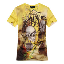 2015 New Punk T-shirt Men Brand Cotton Short Sleeve V neck Fashion Rock Tee shirts Men T shirt 3D Skull Horse Printed T-shirts