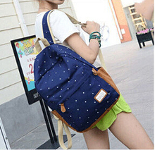 New 2015 casual canvas backpack women fashion school bags for girls dot printing backpack shoulder bags mochila