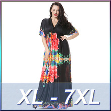 XL-7XL 2016 New High Quality Plus Size Printing Sexy V-neck Sexy Beach Dress Large Size Women’s Clothing MF6028