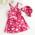 Children s Swimwear 2016 Lovely Girl Rose Red Printing Floral Skinny Piece Swimsuit Girls with
