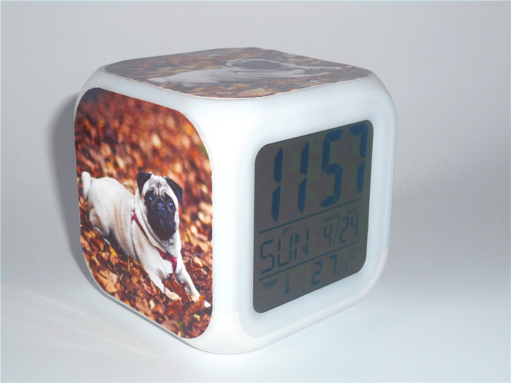 New Pug Puppy Dog Creative Animal Led Alarm Clock Desk Clock Digital