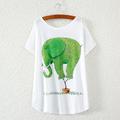 Hot New Summer Europe America Style Woman T shirt Short Sleeve Greenery Elephant Batwing Sleeve Cartoon