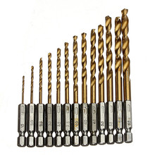 13pcs/lot HSS High Speed Steel Titanium Coated Drill Bit Set power tool 1/4 Hex Shank 1.5-6.5mm