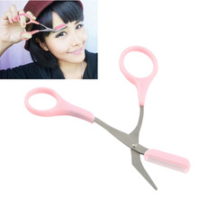 Girl Lady’s Eyelash Thinning Shears Comb Pink Eyebrow Trimmer Eyelash Hair Clips Scissors Shaping Eyebrow Grooming Cosmetic Tool