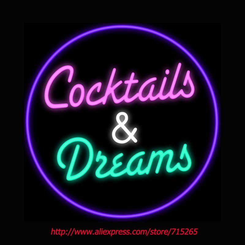 Cocktails and Dreams Neon Sign Board Neon Bulbs Light Bar Display Real GlassTube Handcrafted Beer Bar