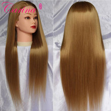 2016 New 24″ Brown 20%Real Human Hair Hairdressing Styling Training Model Female Mannequin Head Hair with Free Clamp