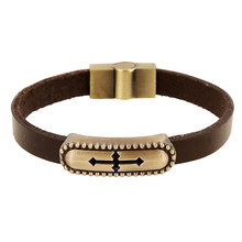 Vintage Retro Pulseira Homens Masculina Couro Male Cool Leather Long Cross Bracelet Biker Mens Steampunk Leather Jewellery