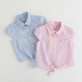 2 7Y 2016 new girls short blouse children girl shirt kids stripe shirt Anchor pattern baby