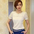 Summer woman short sleeve Vest Lace Blouses Solid V Neck Casual Female Slim Hollow lace top
