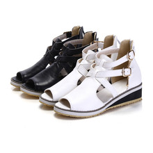 2015 British Style Retro Women Sandals Wedges Summer Shoes For Girls Casual Open Toe Ankle Buckle Ladies Sandals Plus Size 33-43