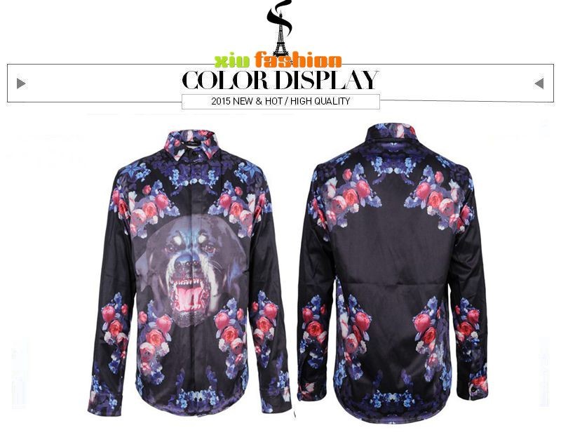 Men Casual Shirt 2015 British Noble Royal Dogs Floral Shirts Luxury Brand Mens Long-Sleeve Shirts Masculina Social Chemise Homme (9)