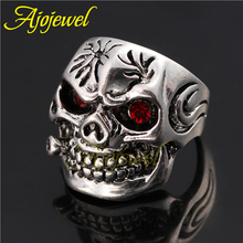 Red Crystal Eye Antique Silver Plated Cool Skull Men Ring 2014