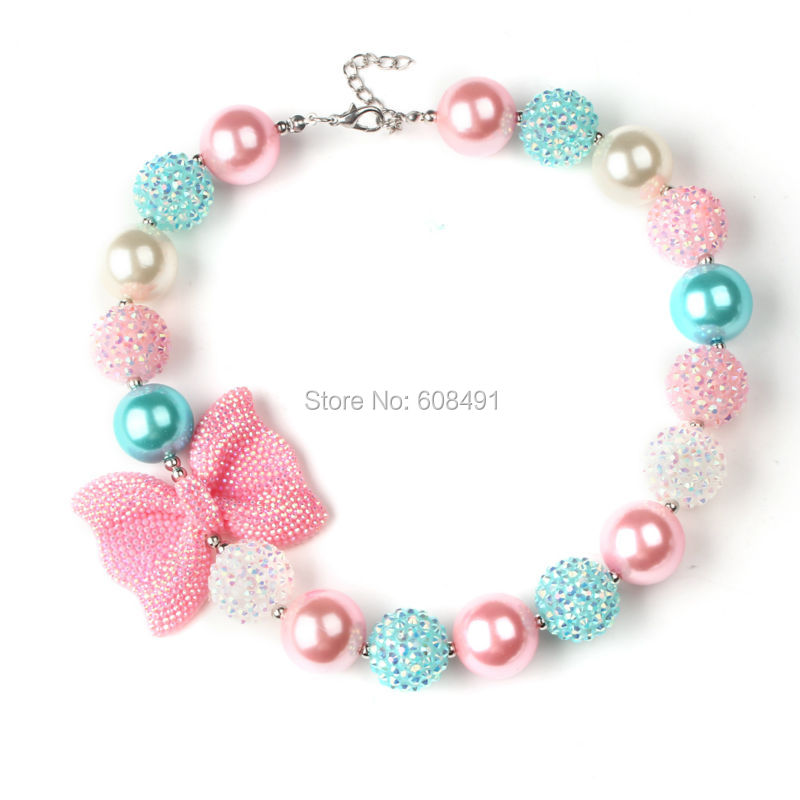 1Pc New Arrival Bow Jewelry Chunky Beads Necklace Little Girl Princess Bubblegum Necklace for Party Dress