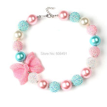 1Pc New Arrival Bow Jewelry Chunky Beads Necklace Little Girl Princess Bubblegum Necklace for Party Dress Up