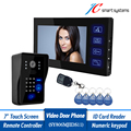 Multi functional door intercom wired video door phone 7 door monitor support swiping RFID card remote