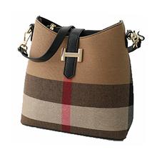 Vintage Leather Women Handbags Designer Plaid Women s Shoulder Bags Casual Canvas Women Totes Vintage Bucket