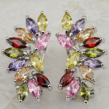 Super Gorgeous Diferent Color Multi CZ Gems Earrings Stud 18K Gold Plated Jewelry Gift For Women EB001H