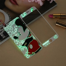 Glow in the dark luminous raised Mickey Tempered Glass film Screen Protector+back cover for iPhone 6 case 6S 6 Plus 6splus