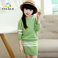 Girls Clothing sets 2016 Autumn Winter Girls Clothes Striped Knitwear Sweater Skirt Children Clothing Set Kids