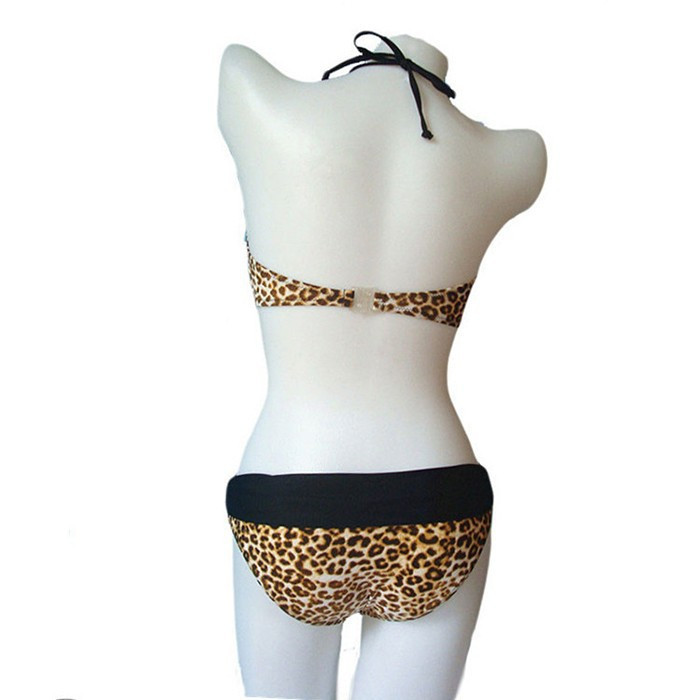 New 2015 vintage Bow leopard Women Ladies Sexy Push Up Padded Swimsuit Swimwear Bikinis Set print bikinis set high waist bikini (10)