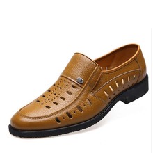 Hot sale men slip on cut outs oxfords genuine leather italian men dress sandals summer flat business shoes plus size 38-45