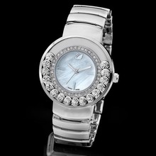 2015 mujeres de cristales preciosos de reloj de acero inoxidable giratoria reloj de cuarzo cristal