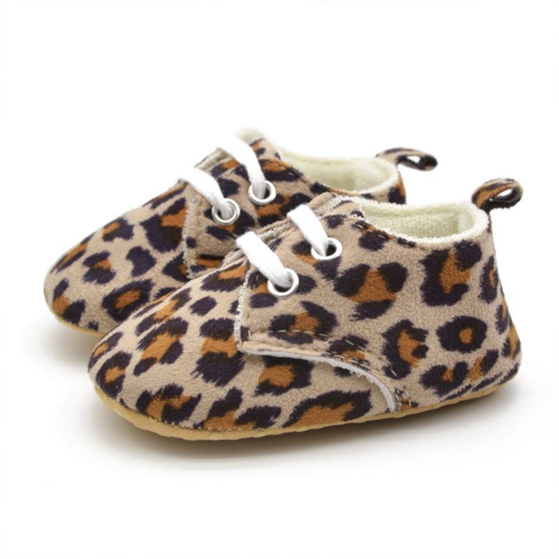 Baby Toddler Soft Sole Leopard Crib Shoes Infant Baby Lace Up Prewalker Sneakers F32