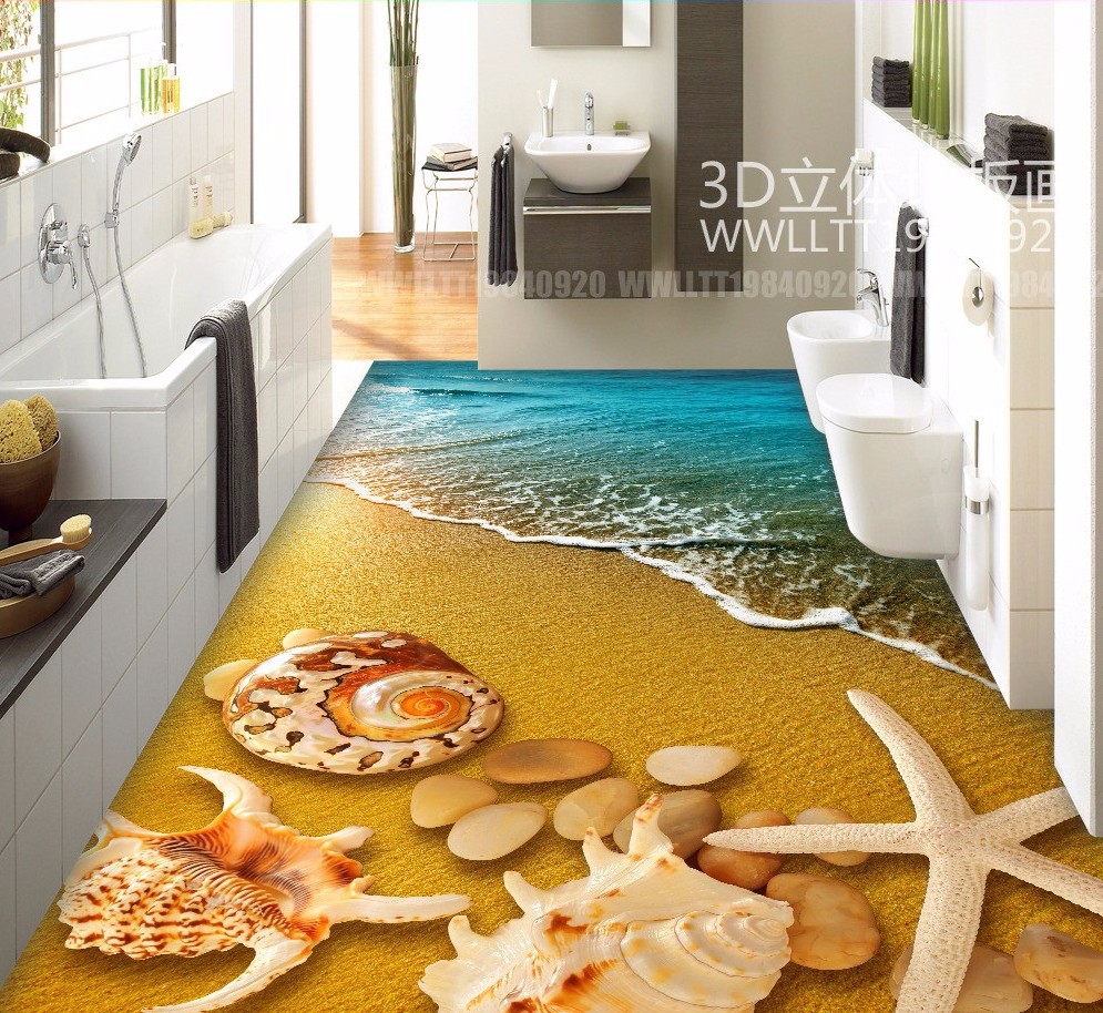 Free Shipping 3D Beach Shell Floor Painting Kitchen Living Room