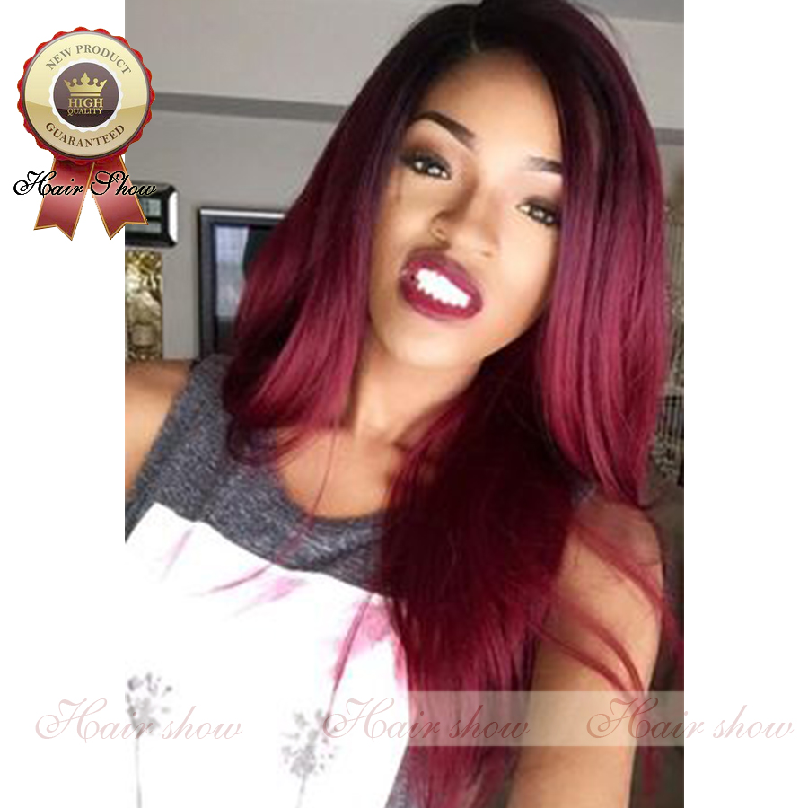 1b 99j Ombre Human Hair Wig Burgundy Two Tone 1b 99j Red Color Glueless Lace Frontfull Lace Wig 