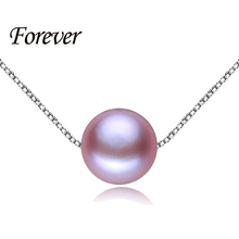 Summer Style Perfect Round Purple Pearl Rope Chain Necklaces Pendants with 925 sterling silver jewelry for