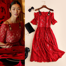 New Fashion Women Summer Dress 2016 Runway European Designer Sexy Lace Ruffles Short party style dress