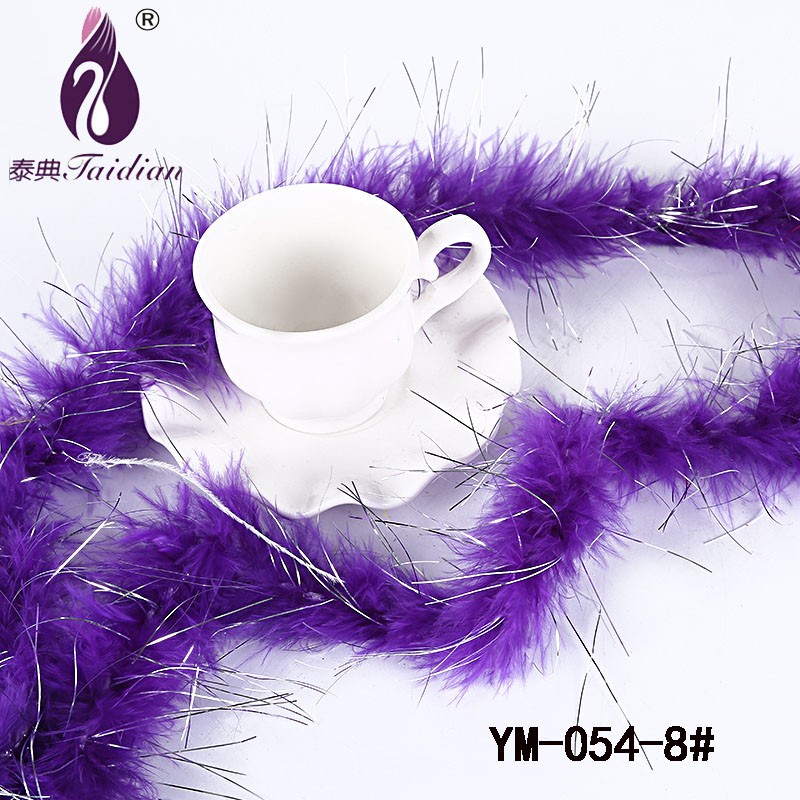 8# YM-054-8# Marabou BoaMarabou Feather Boa Cheap Party Feather Boas with Silver Line 2 meterslot Fluffy Colored Praty Decorative Feather Boas