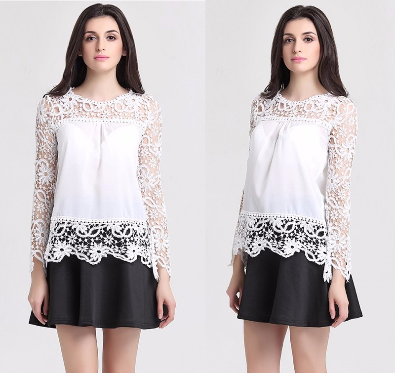 Long Sleeve Chiffon Lace Shirt Blouse - FashionandLove.com