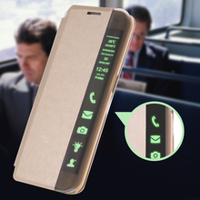 Чехол кожаный, для Galaxy S6 edge Smart чехол сна проснулся окно вида для S6 edge перевёрнутый мешок мягкий тпу резина гель вмонтированная капа