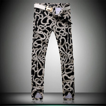 Men Floral Pants 2015 New Brand Slim Men’s Pants Rope Print Fashion Casual Hip Hop Pants Big Size 28-36 FREE SHIPPING