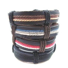 Fashion Leather Bracelet Cuff Bangles Men Women Adjustable Cowhide Wristband Nylon Cord Link Chain Jewelry Accessories